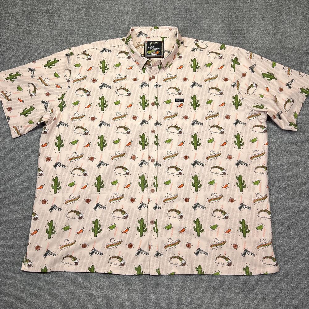 Retro Rifle Taco Tuesday Shirt Mens 4XL Pink Graphic Button Front Short Sleeve